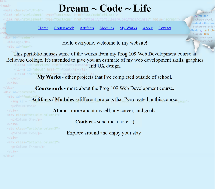 DreamCodeLife Web Page